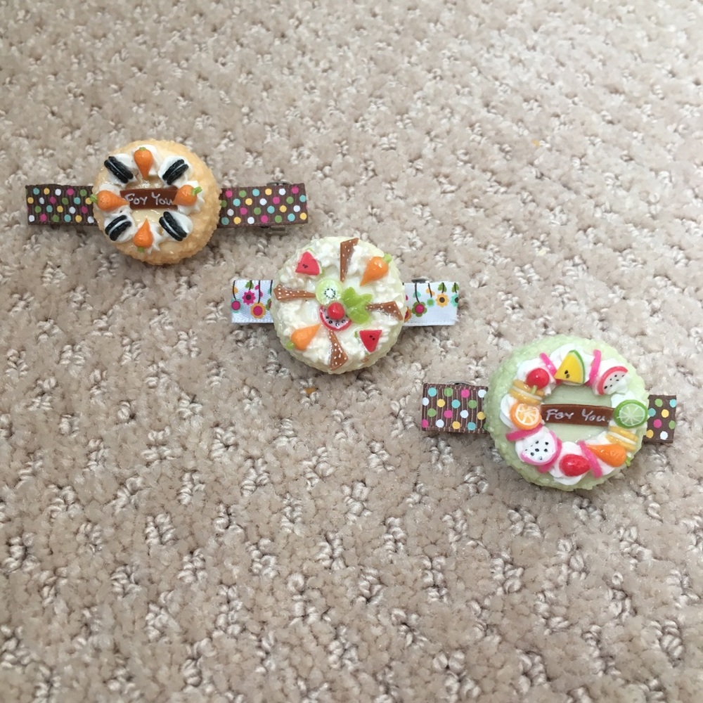 Pack of three handmade Cake hair clips